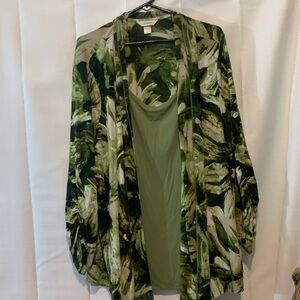 2X plusTop/ Tunic,LAGENLOOK Cool Mock 2-Piece-Tropical,Sheer-& Olive Green Tank.